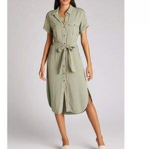Lucky Brand Linen Blend Buttons Down Midi Shirt Dress Women’s Size XS